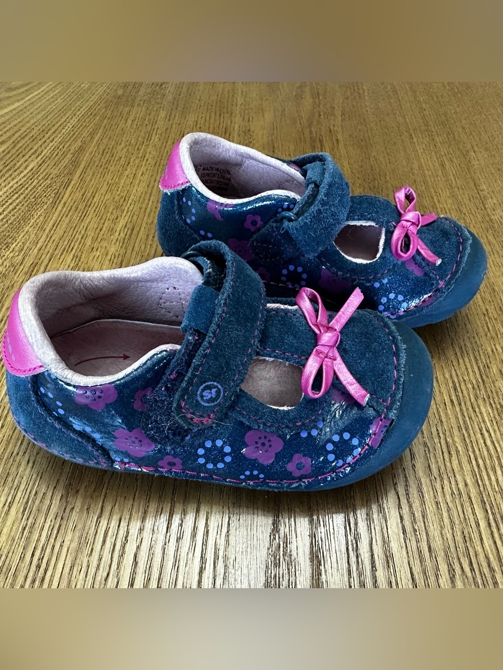 Stride Rite Toddler Floral Mary Jane Shoes in Navy and Pink/Purple